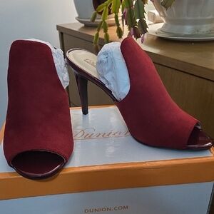 Burgundy Peep Toe Mules